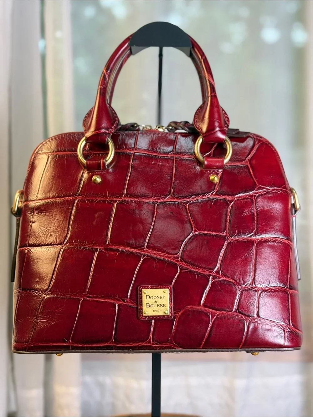 Dooney and Bourke Croco Fino Domed Satchel Bordeaux Burgundy Leather Bag
